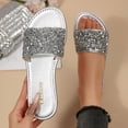 thumbnail image 2 of Eltusu Women Flat Slide Sandals, No Slip Open Toe PU Party Summer Shoes Silver Size 7.5, 2 of 9