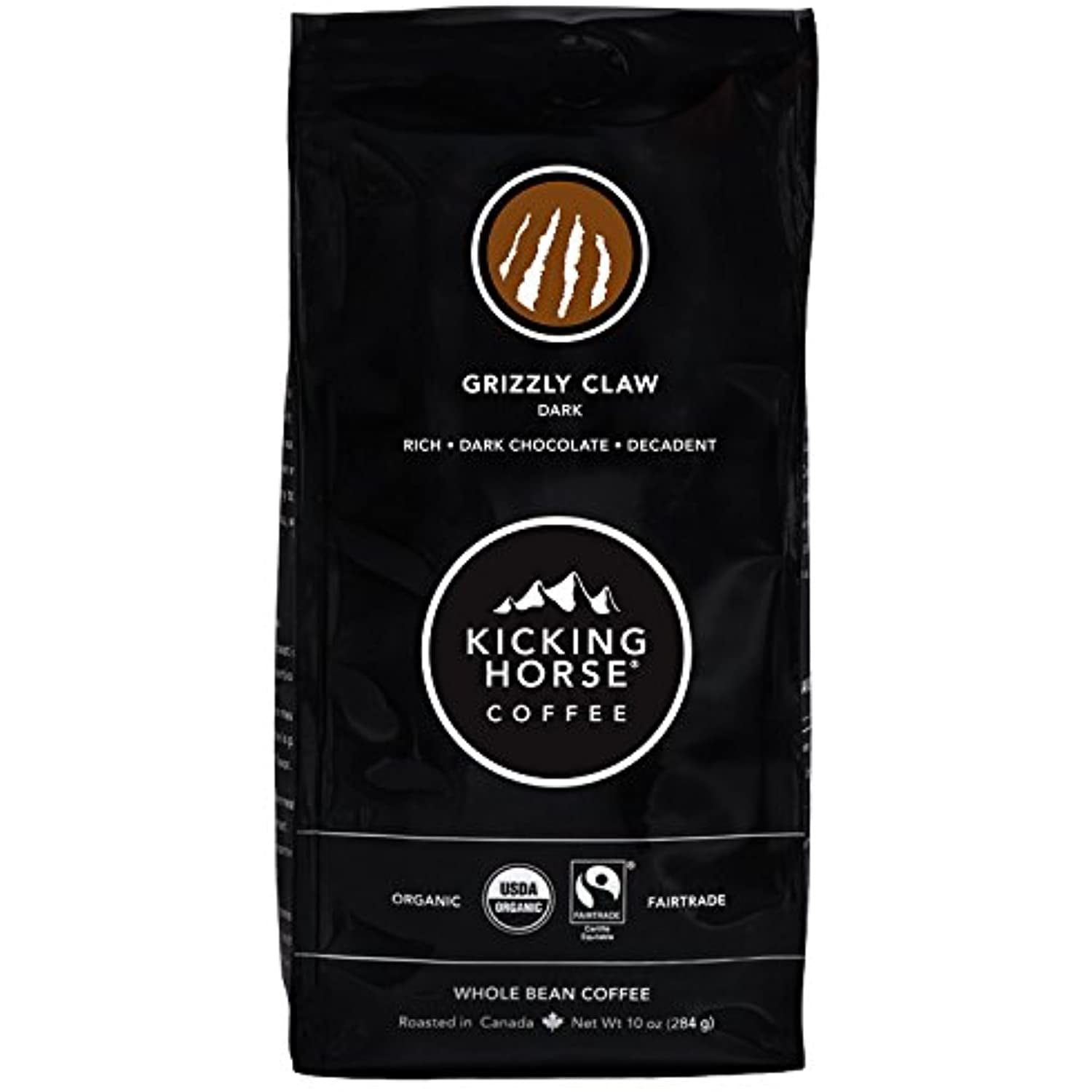 Kicking Horse Coffee, Grizzly Claw, Dark Roast, Whole Bean, 10 Oz - Certified Organic, Fairtrade, Kosher Coffee