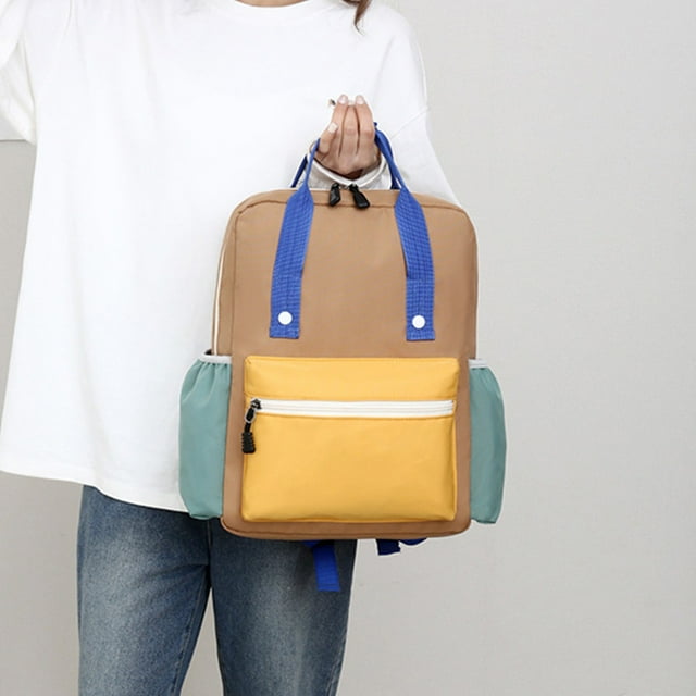 Mochila de Tela Cómoda Jlh250619004 | Bolso de Hombro Doble con Forro de Poliéster Suave y Transpirable | Diseño de Bloques de Color Blanco, Azul y Amarillo | Mochila Ligera y Duradera para Uso Escol