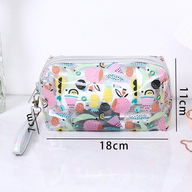 Bolsa de maquillaje transparente con estampado de frutas y mariposas para mujer, bolsas de almacenamiento de lavado de moda, bolsa de cosméticos de PVC LIUWENJING unisex