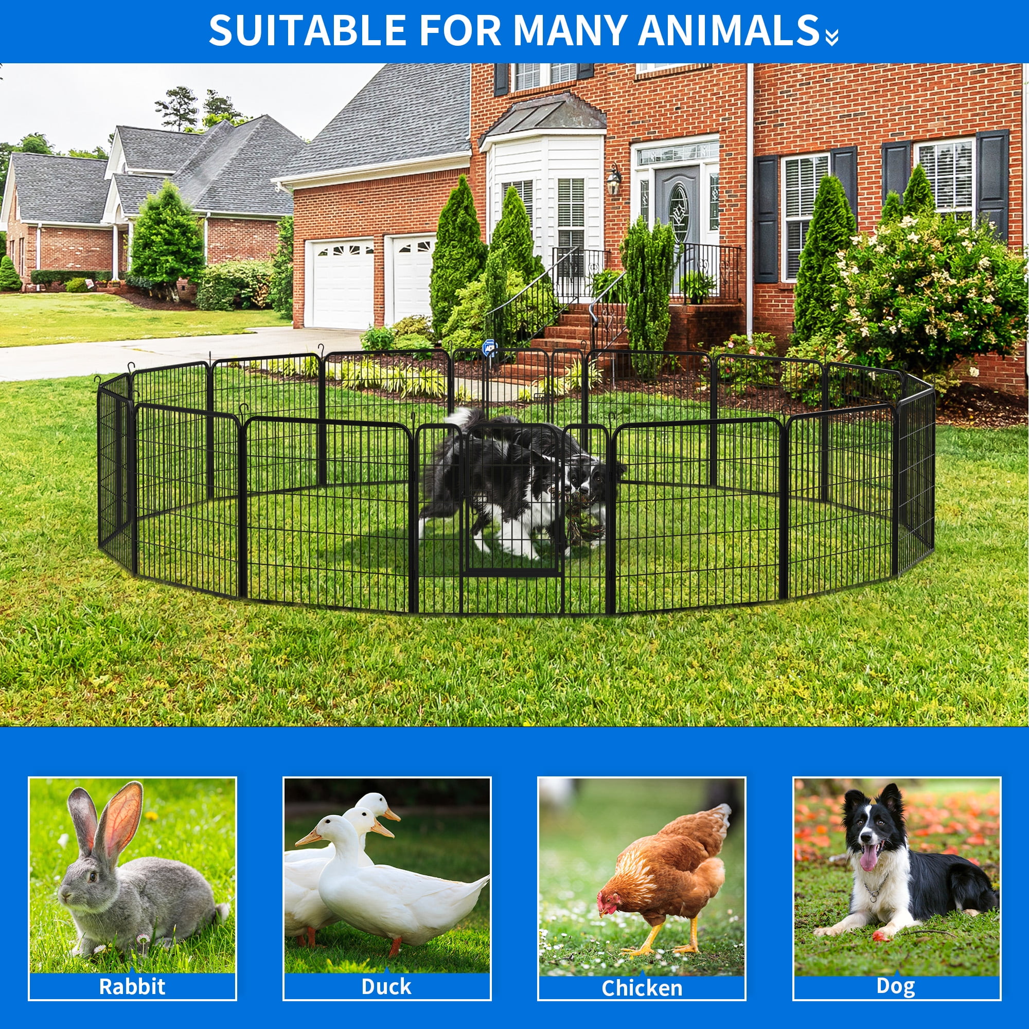 Dextrus 16 Pcs Metal Panel Decorative Garden Fence 32 inch Tall  Multi-Purpose Indoor and Outdoor Animal Barrier Pet Dog Fence with Door for  Yard Patio 