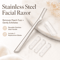 thumbnail image 6 of Stainless Steel Facial Razor with 3 Replacement Blades, Reusable Dermaplaning Tool for Peach Fuzz Removal and Gentle Exfoliation, 6 of 7