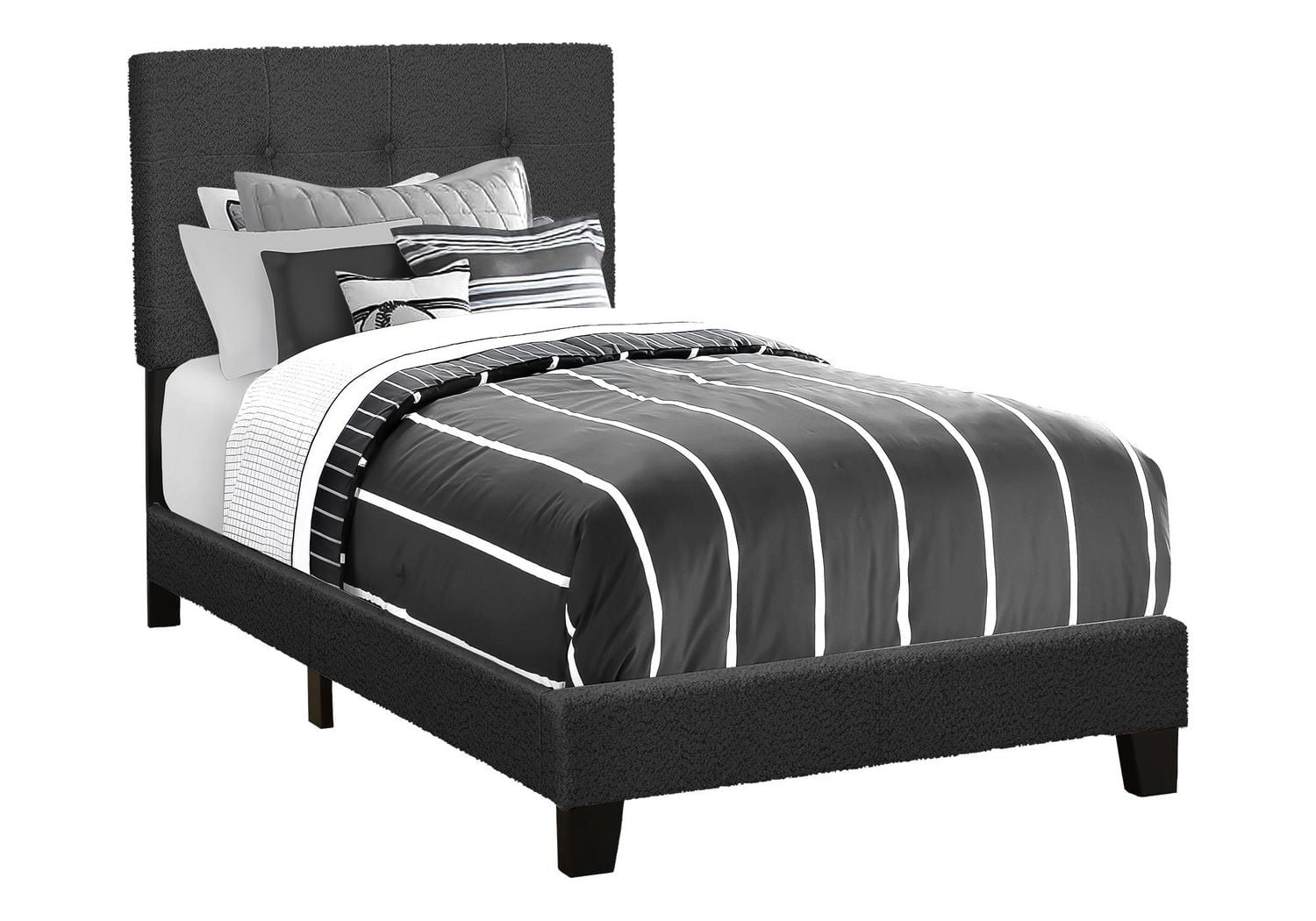 Monarch Specialties Bed, Twin Size, Upholstered, Bedroom, Frame Only, Youth, Teen, Juvenile, Dark Grey Boucle, Transitional