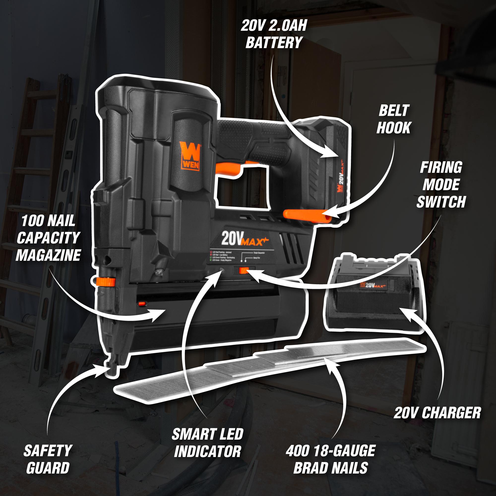 WEN 20V Max Cordless 18-Gauge Brad Nailer Kit photo 3
