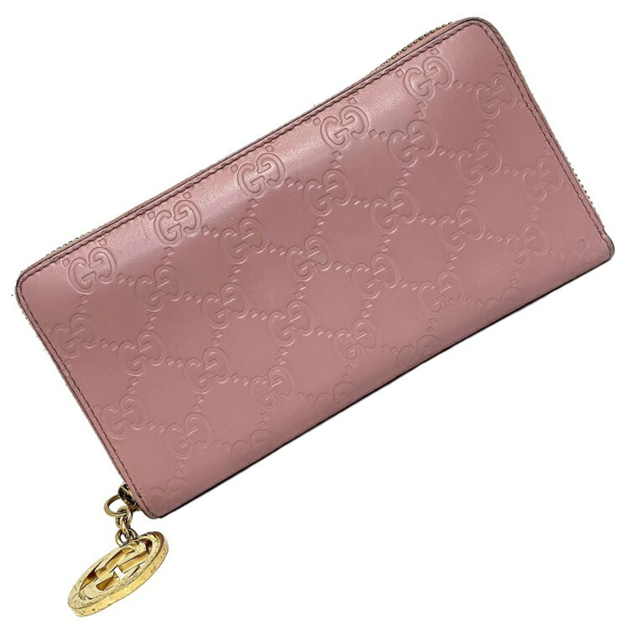 Used Gucci Wallet Pink Gold Shimaline 409342 Leather GUCCI Interlocking  Charm Women's 