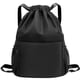 thumbnail image 1 of Mochila con cordón, bolsa deportiva para gimnasio, bolsa de viaje para yoga, para mujeres y hombres, bolsa de gimnasio impermeable, mochila de día, color negro, 1 of 7