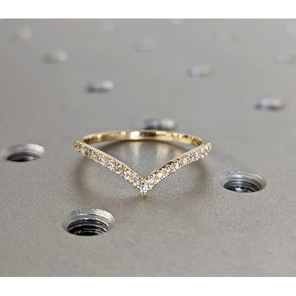 Jewelerix 14K Yellow Gold Vermeil V Shape Moissanite Chevron Ring, Dainty Stackable Ring Minimalist Wedding Band for Women