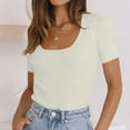 thumbnail image 4 of Women's Short Sleeve Square Neck T Shirts 2024 Summer Slim Fitted Ribbed Knit Basic Casual Tee Tops, 4 of 7