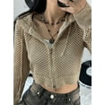 thumbnail image 3 of Arvbitana Women's Knit Cardigan Solid Color Long Sleeve Pullover Zipper Hollow Cropped Hooded Tops Fashion Knitwear Coat Streetwear, 3 of 9