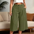 thumbnail image 2 of Women's Plus Size Solid Color Elastic Waist Cropped Pants, Pleated Loose Capri Trousers with Pockets, Relaxed Casual Four Season Bottoms for Daily Shopping | TruHer,Army Green L, 2 of 8