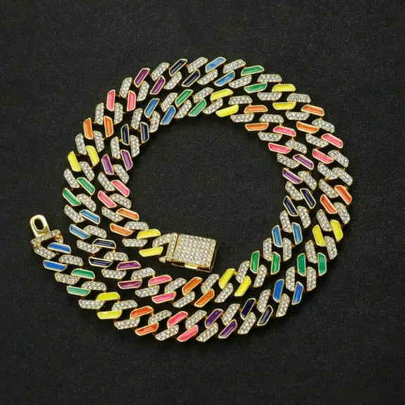 Mens Hip Hop Cuban Link Chain 12mm Miami Curb Necklace or Bracelet Rhinestones