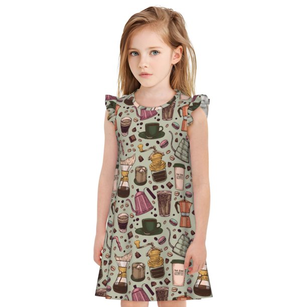 Balery Coffee pots cup Camisón de princesa para niñas, pijama de algodón con mangas abullonadas, suave y bonito.-Large