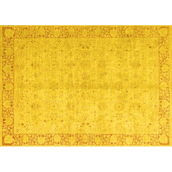 Ahgly Company Machine Washable Indoor Rectangle Oriental Yellow Modern Area Rugs, 7' x 9'