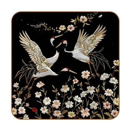 

Coasters Tabletop Protection Mat Cups Place Mats for Home Decor 6-Pc White Crane and Flower
