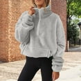 thumbnail image 2 of hlysgo Womens Fuzzy Half Zip Tops Fleece Cozy Outwear Coat Pullover Comfort Cozy Sweatshirt with Pockets Gray,M, 2 of 5
