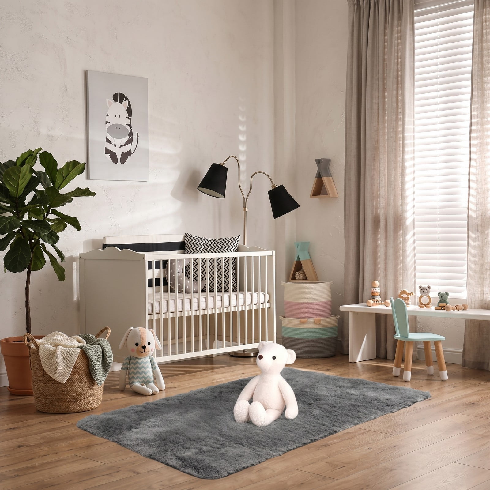 ALPULON 4x6 Feet Modern Soft Shag Area Rug with Non-Slip Grip Dots, Fluffy Plush Indoor Carpet for Bedroom Living Room Home Office Nursery Floor Decor, Machine, Gray