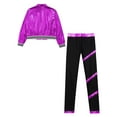 thumbnail image 4 of TiaoBug Kids Girls Metallic Zipper Long Sleeves Jacket and Shiny Striped Leggings Pants Dance Outfits Purple 14, 4 of 5
