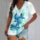 thumbnail image 1 of ICHUANYI Clearance Women Casual V Neck Short Puff Sleeve Solid Color Pullover Blouse T-shirt Tops Loose Fit(Sky Blue, XXL) ICHUANYI WER2023080816253, 1 of 8