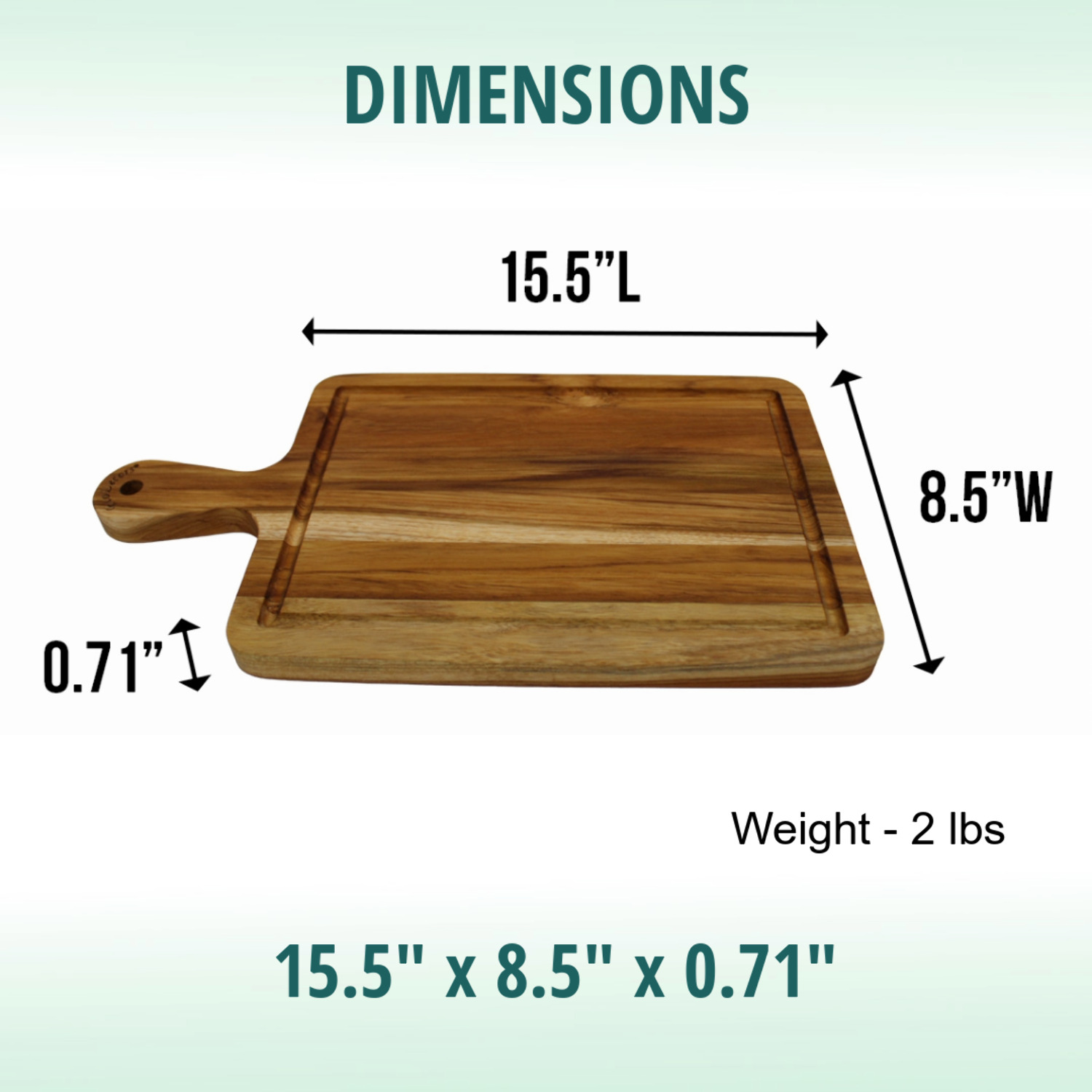 EcoDecors 15.5" x 8.5" Edge Grain FSC Teak Cutting Board with Handle