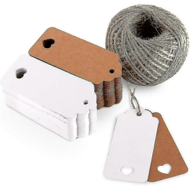 200pcs Kraft Card Kraft Paper Tag Tag 9 X 4cm Jute Twine 60m For Gift, Luggage, Wedding White Brown Gifts For Children's Day