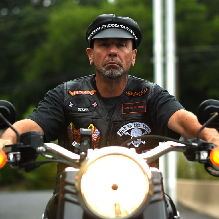 Biker Chain Black Faux Leather Hat Motorcycle Cap Sexy Biker Chain Black Faux Leather Hat Motorcycle Cap Sexy