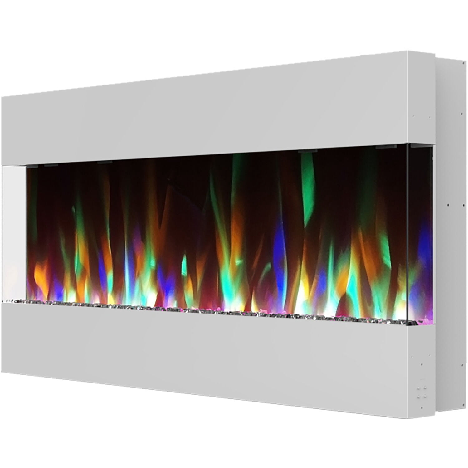 Cambridge 42 In. Recessed Electric Wall Mounted Fireplace Heater with Multi-color Flame Crystal Rock Display, Adjustable Heat, Remote - CAM42RECWMEF-1WHT