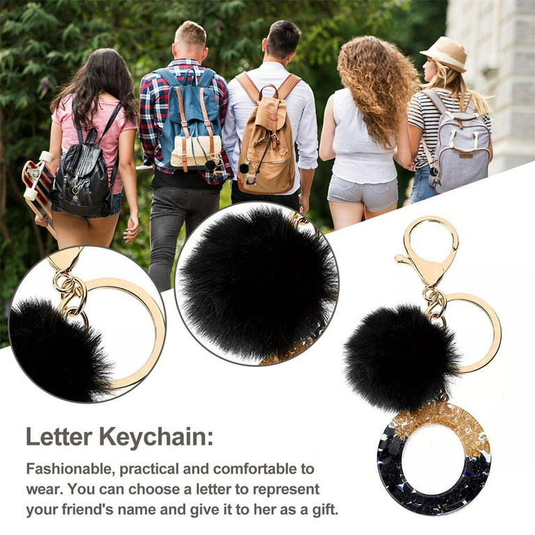 Pom Pom & Letter Charm Keychain