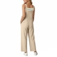 thumbnail image 6 of Womens Bib Overalls Cotton Linen Wide Leg Jumpsuits with Pockets Casual Beach Vacation Summer Rompers (XL, Khaki), 6 of 8