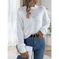 thumbnail image 6 of Long Sleeve Shirts for Women Fall Fashion V Neck Hollow Out Sweaters Trendy Solid Loose Comfy Blouses White XL, 6 of 10