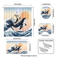 thumbnail image 2 of 4pcs Funny Cat Riding Shark Ocean Shower Curtain Set for Bathroom, 2 of 6