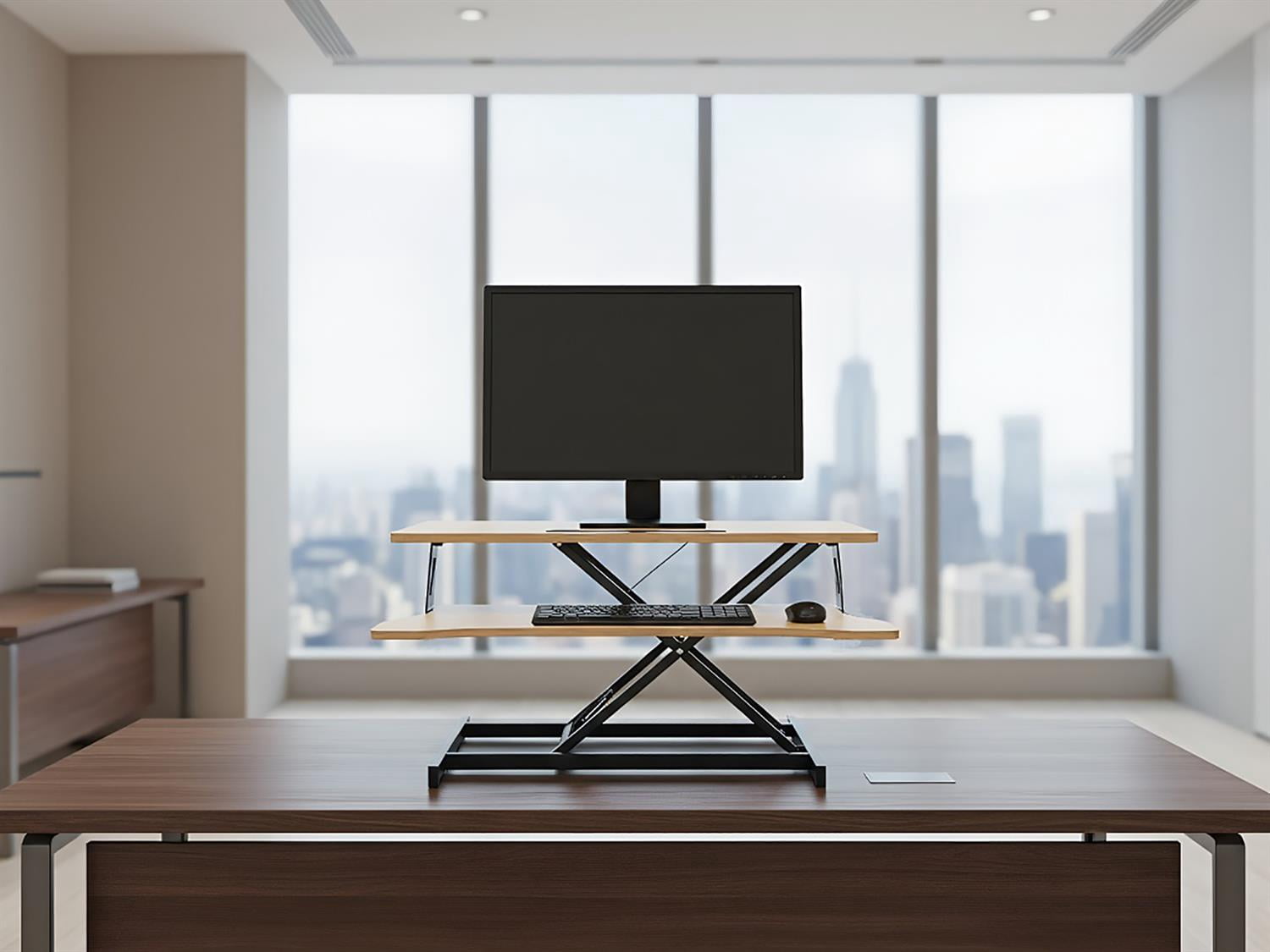Demi Bonn 32 Inch Desk Converter - Height - Adjustable, Sit - to - Stand, Dual Monitor Workstation, Natural
