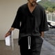 thumbnail image 5 of Camisas de Manga Corta de los Hombres con Cuello en V Set de Blusa, Poliéster Ligero para el Hogar, Diario Y Próximo Verano de Primavera, 5 of 6