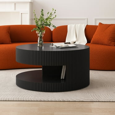 Miekor Furniture 31.5" Round Coffee Table, Modern Center Table With Storage, Vertical Stripe Design Coffee Table For Living Room, Bedroom(Black) 06007
