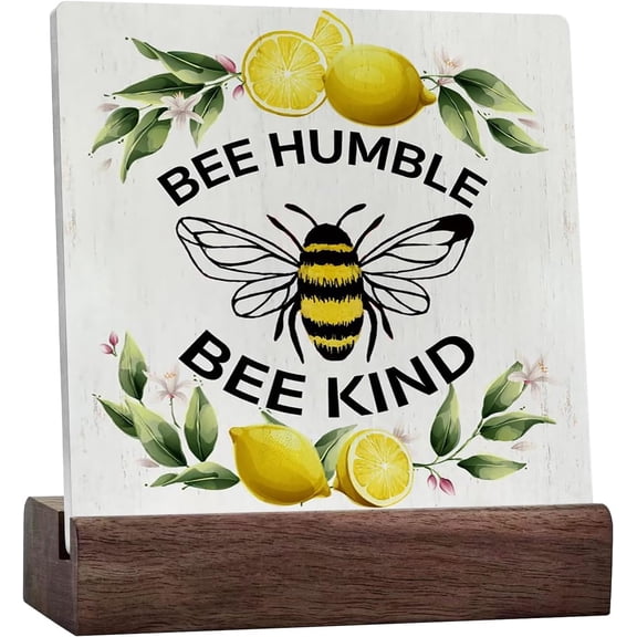 Be Humble Be Kind Lemon Farmhouse Sign Decor Summer Lemons Ceramic Table Sign Decoration For Home Desk Shelf Square Wood Block