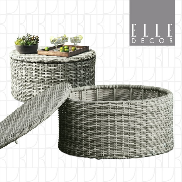 Elle Decor Vallauris Table Basse d'Extérieur avec Rangement Gris
