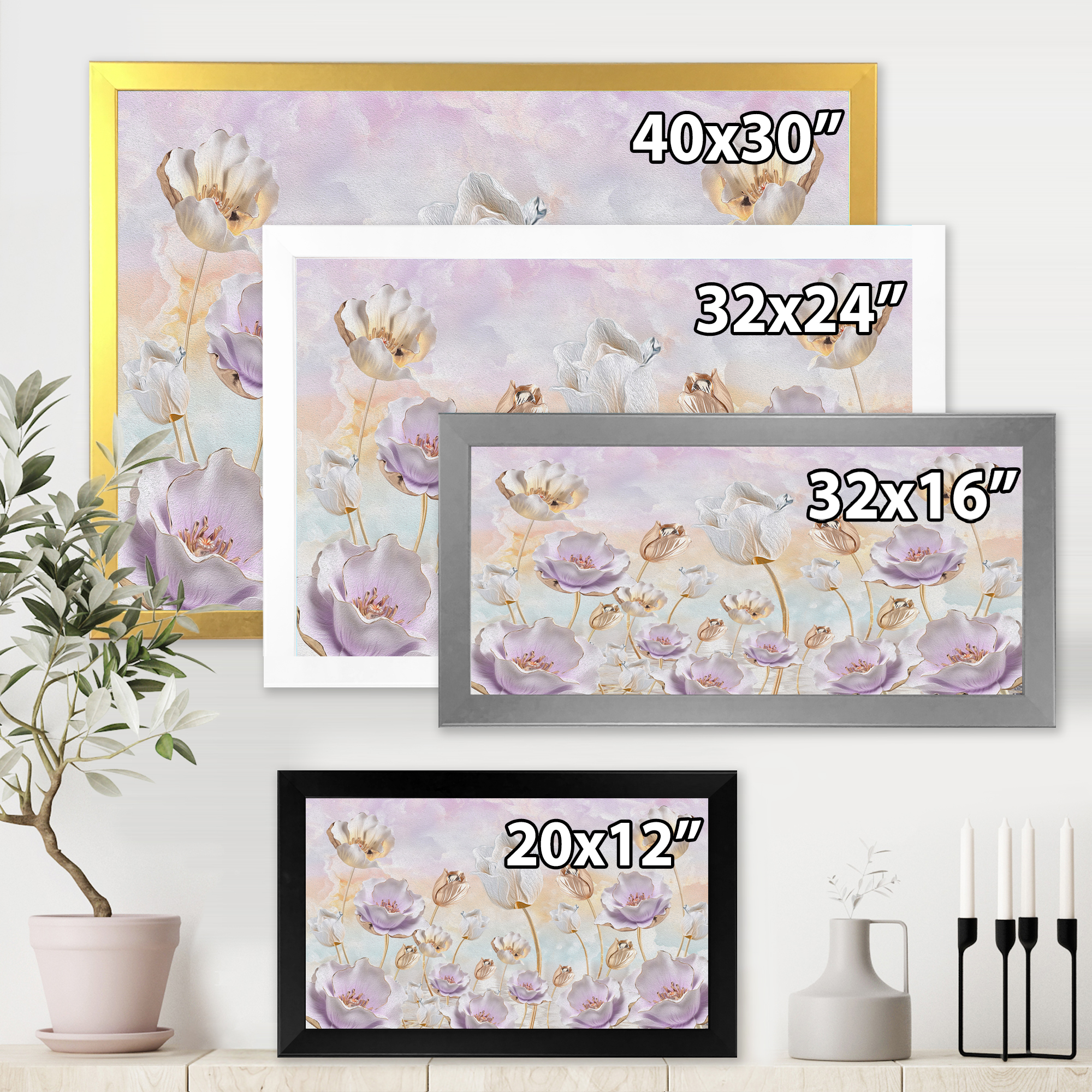 Designart 'Blossoming Pastel Tones Flowers' Traditional Framed Art Print