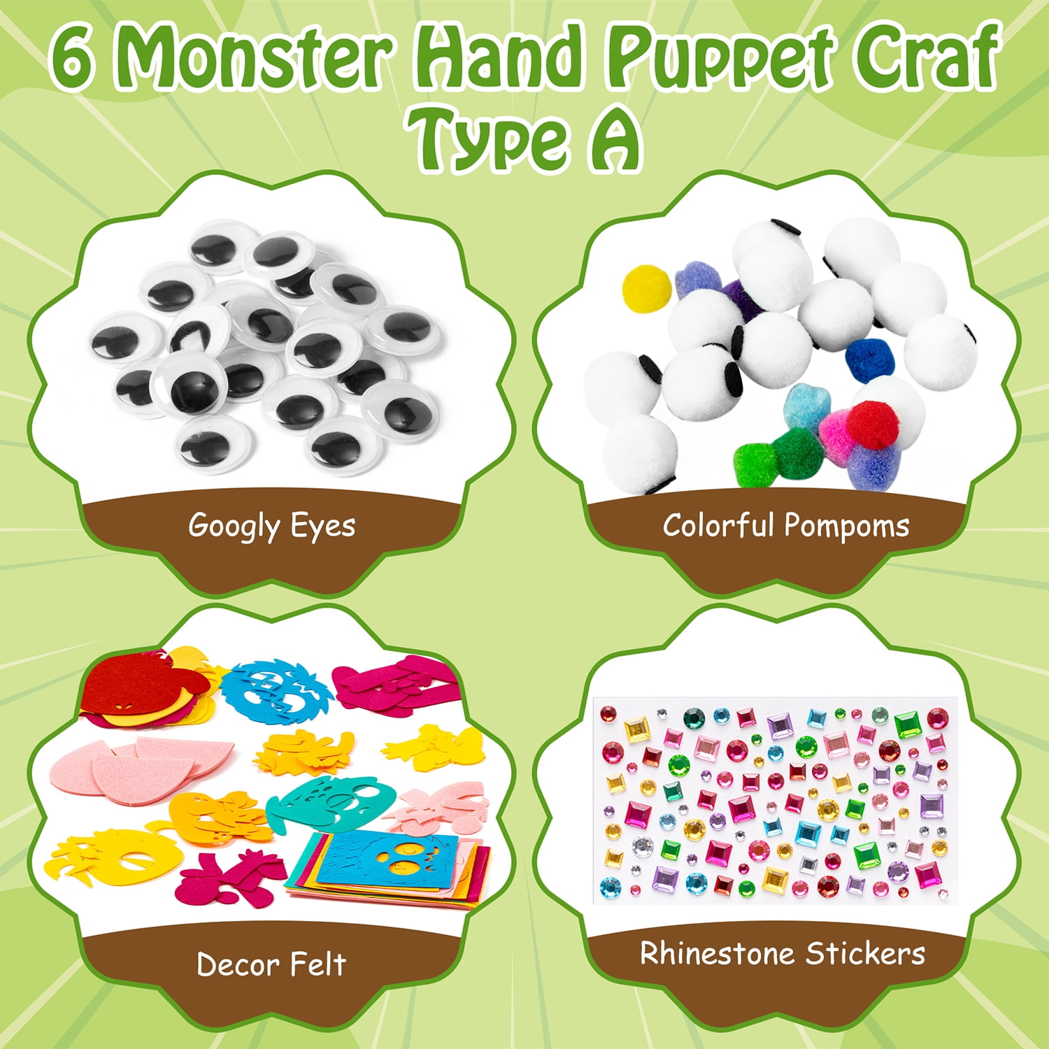 Belanttega 6 Sets Monster Hand Puppet Making Kit - Create Your Own Felt Sock Puppet with DIY Materials for Beginner, Creative Gift Supplies