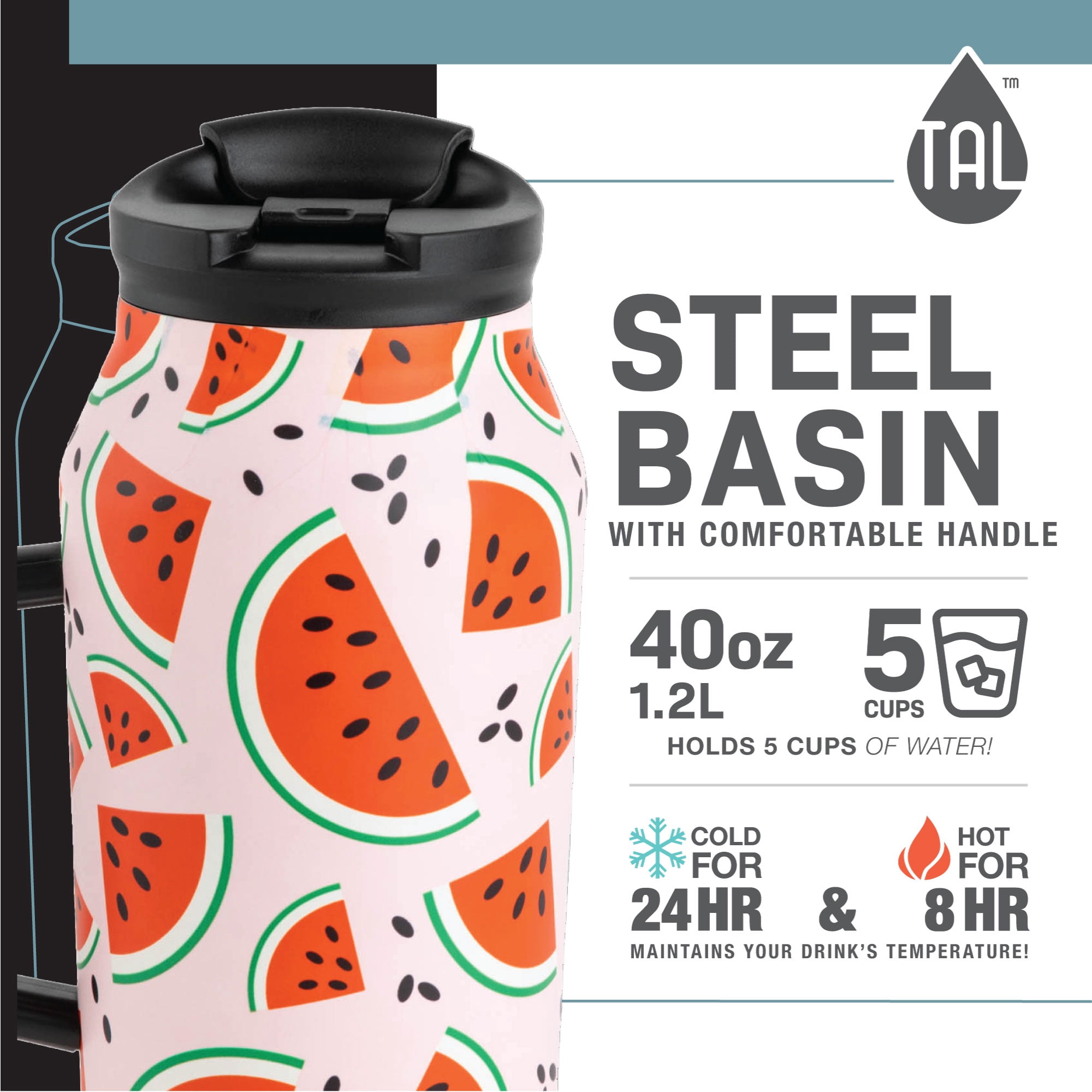 TAL Stainless Steel Basin Water Bottle 40 fl oz, Watermelon