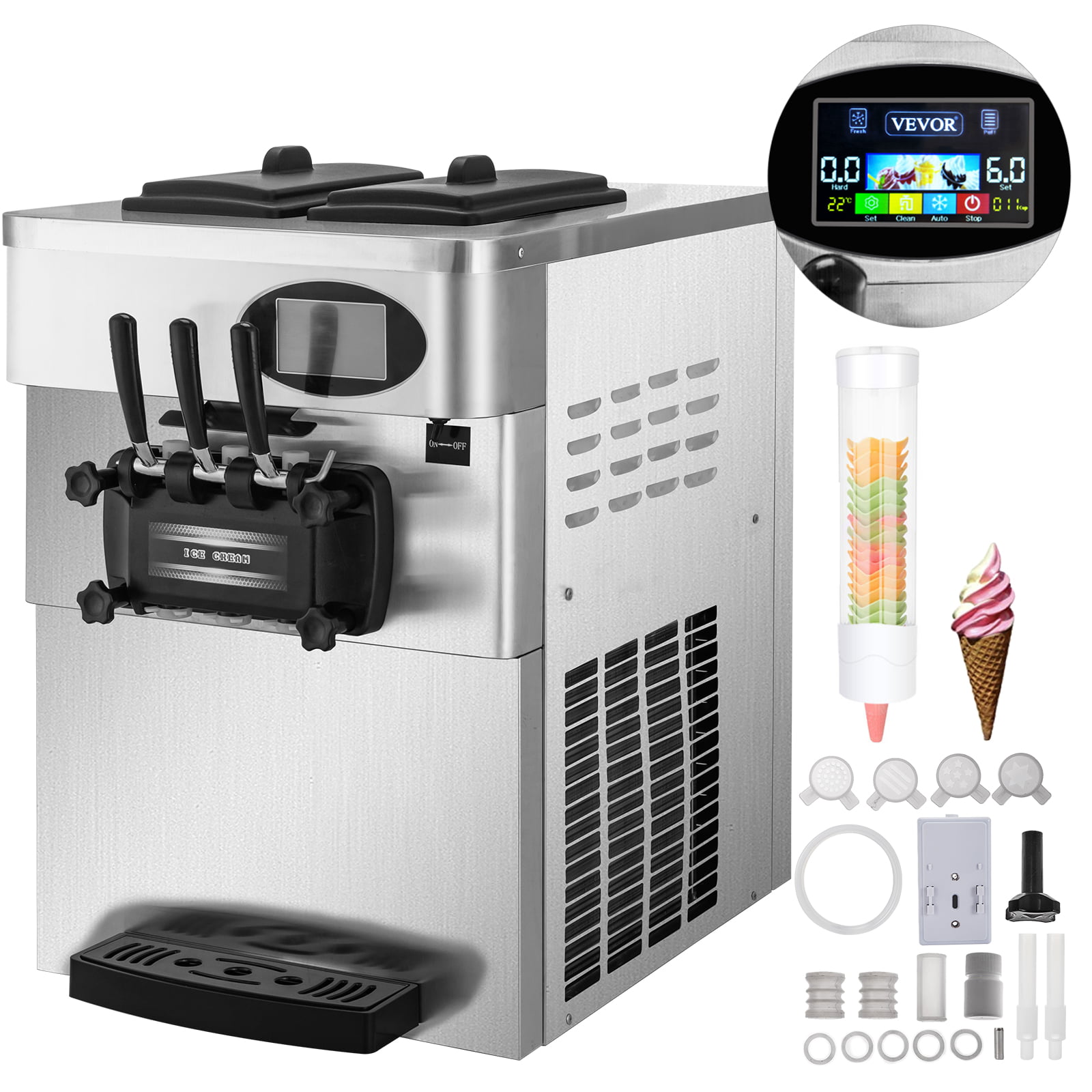 Vevor 2200w Commercial Soft Ice Cream Machine 3 Flavors 5 3 To 7 4
