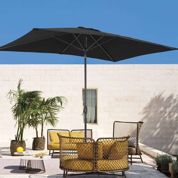ACEGOSES 6x9ft Outdoor Patio Deck Market Umbrella, Outside Table Umbrellas with Non-Fading Polyester canopy,Black