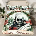 thumbnail image 2 of Manfei Steam Engine Train Queen Sheet Sets for Teens, Winter Farmhouse Cabin Flat Sheet, Dreamy Christmas Queen Fitted Sheet, Breathable Home Decor, 4pcs, 2 of 7