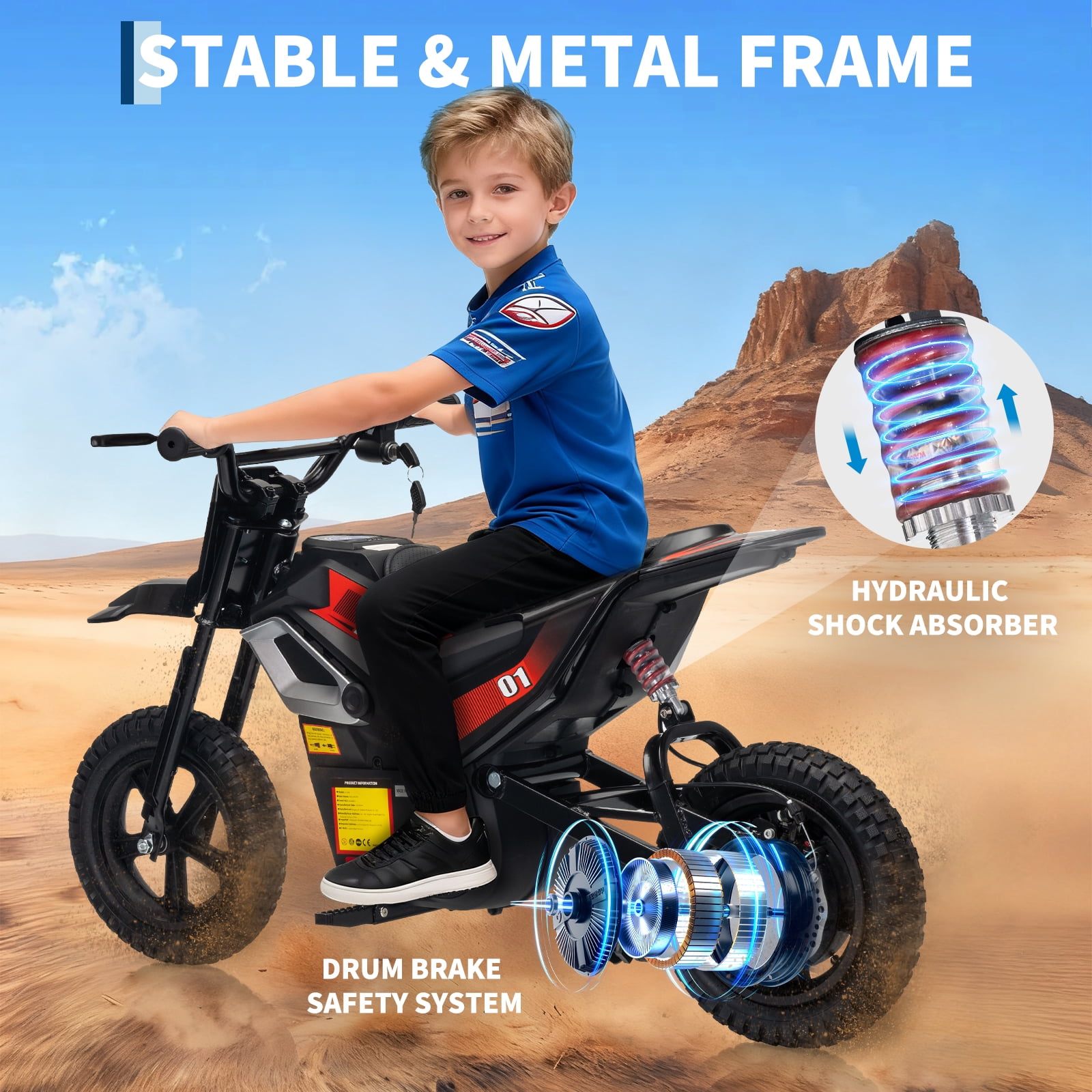 24V Kids Electric Dirt Bike - 350w Kids Motorcycle, 13.67 Mph Max Speed Electric Bike for Kids, Rear Wheel Suspension, 12 Miles Range, Twist Grip Throttle, Rubber Tire, Christmas, New Year Gifts Kid