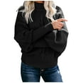 thumbnail image 3 of Ediodpoh Ladies Mid Neck Sweater Loose Long Sleeve Knit Solid Color Sweater Pullover Top Women Sweaters Black XL, 3 of 6