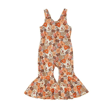 

Odeerbi Toddler Floral Romper Kids Girls Summer Flower Printing Flare Jumpsuit Fashion Casual Pink