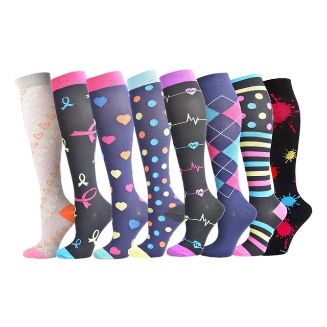 Calcetines de compresión Prolriy para mujer y hombre, deportivos, 8 pares, unisex, multicolor, talla L