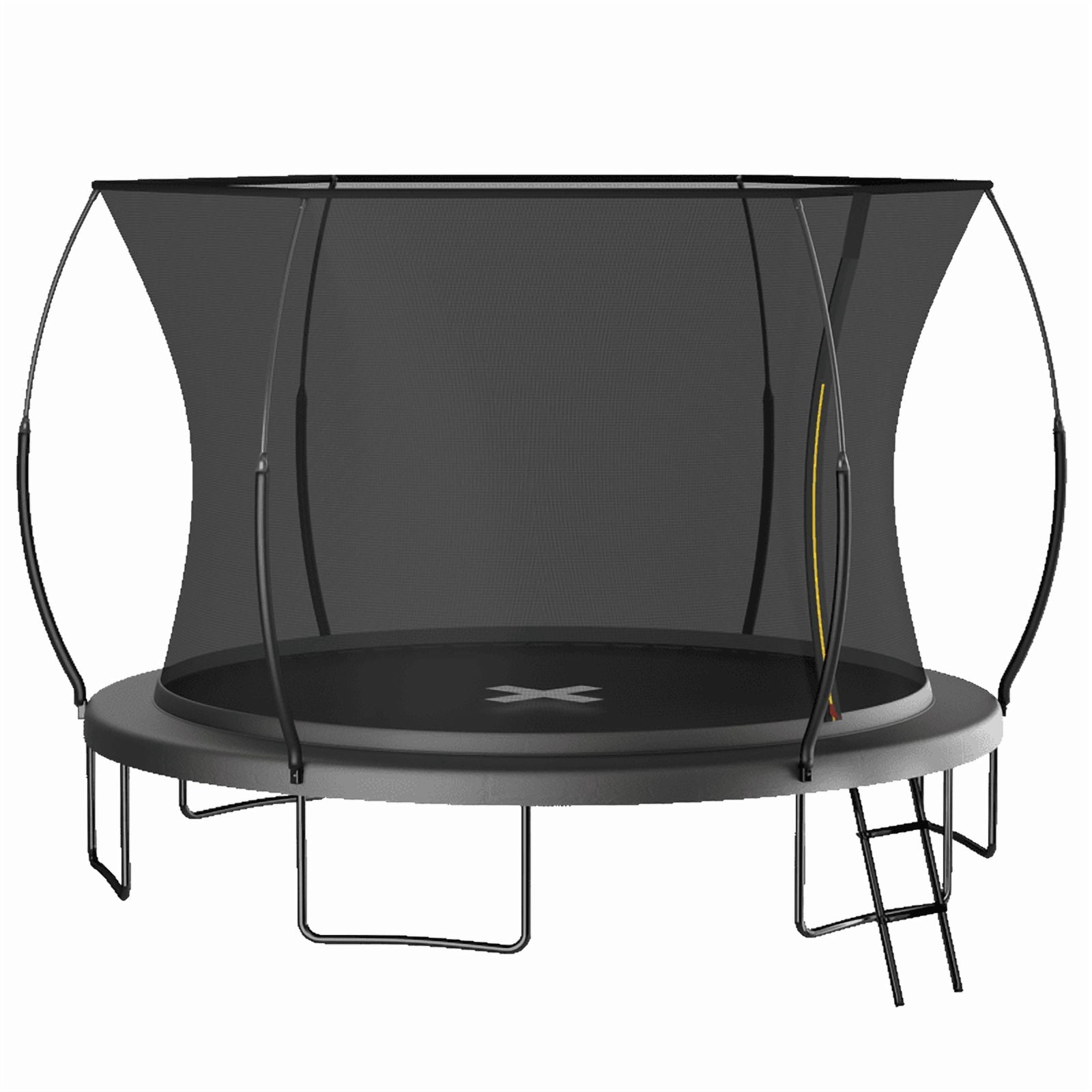 14FT Trampoline for Kids & Adults, Outdoor Recreational Trampoline with Enclosed Safety Net, Ladder & Shoe Bag, Bungee Spring Trampoline for Backyard, Heavy-Duty Galvanized Steel Frame Black