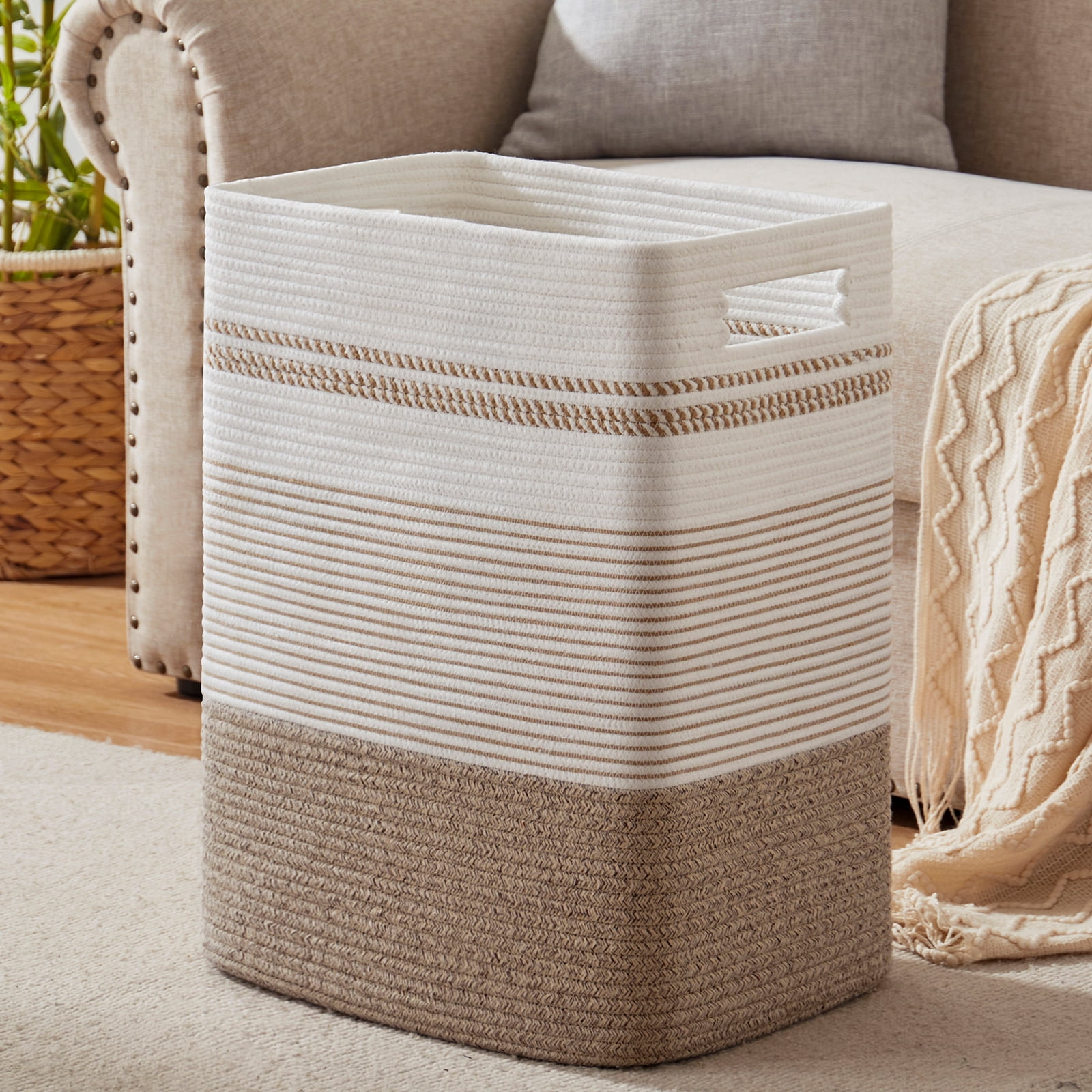 CherishGard Cotton Laundry Basket Woven Rope Laundry Hamper Storage