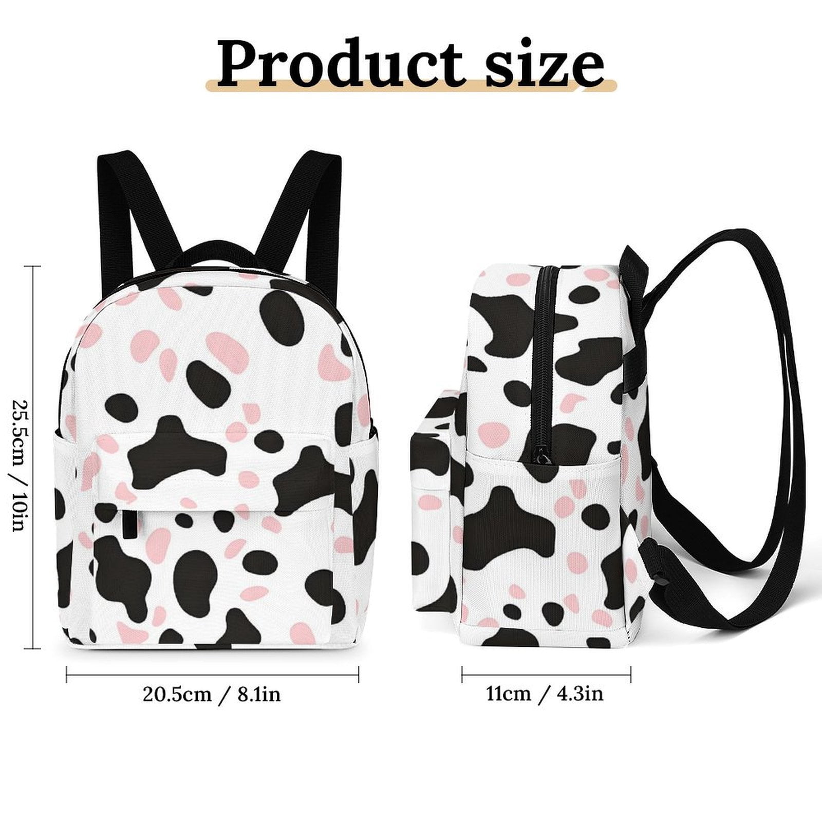 8.1×10in Casual Women'S Backpack With Anti-Contraction And Stretch For Sports Activities Travel Picnics Simple Cow Print Pattern White Background, Pink And White_1