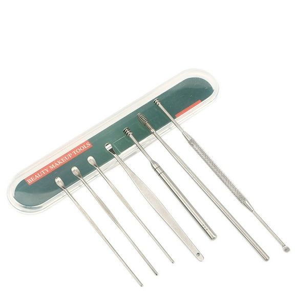 7pcs/Set Ear Pick Ear Spoon earwax spoon ear spoon Stainless Steel Earwax Removal Tools Kit with Storage Box Silver Color