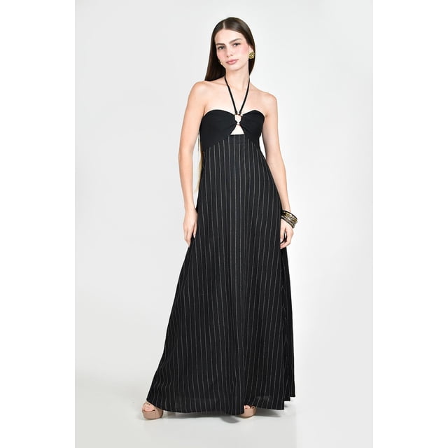 Vestido largo bicolor Roman Fashion /Juvenil, 06620 (Negro) negro M